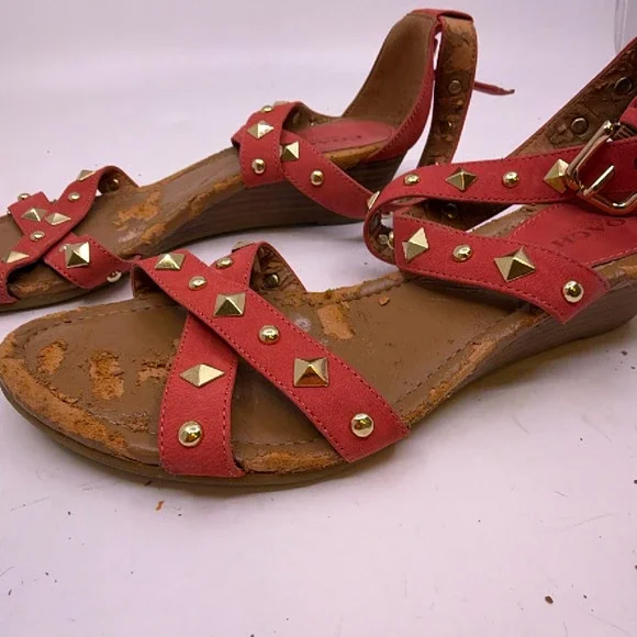 Coach Studded Wedge Red Suede Sandal 36 - Picture 4 of 8